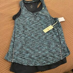 Layered teal/dark grey fitness tank top (new with tags)